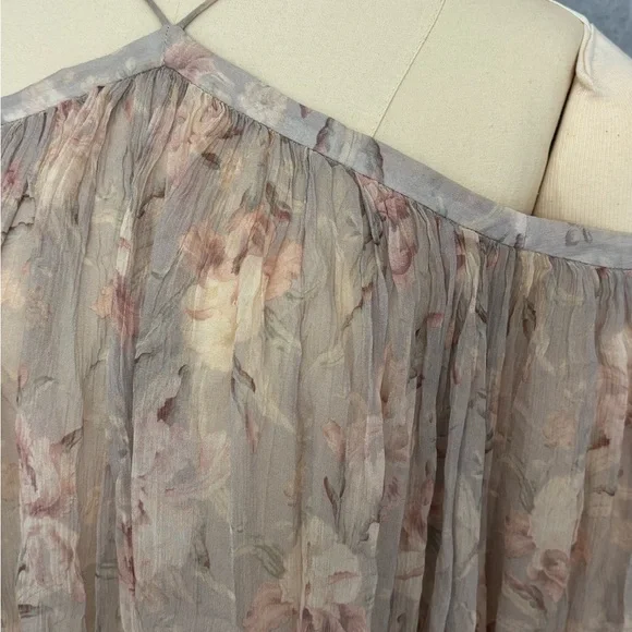 Zimmermann Floral Off-Shoulder Blouse - Gray and Pink 100% Silk - Picture 3 of 12